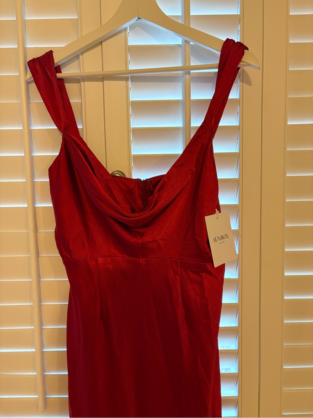 NWT Runway The Label Margot Red Satin Cowl Neck Dress - Picture 5 of 7